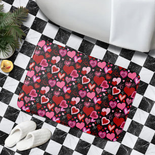 Black Pink Red Hearts Love Pattern Bath Mat