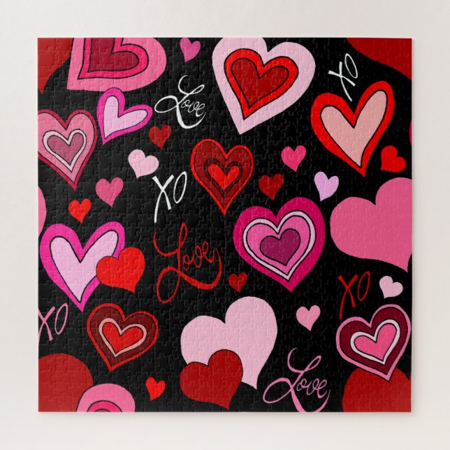 Black Pink Red Hearts Love Pattern Jigsaw Puzzle (Vertical)