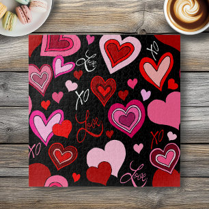 Black Pink Red Hearts Love Pattern Jigsaw Puzzle