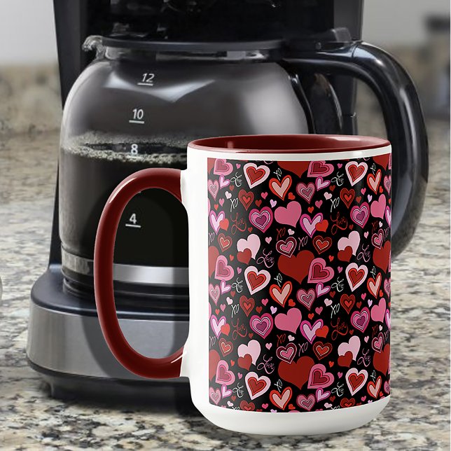 Black Pink Red Hearts Love Pattern Mug (Creator Uploaded)