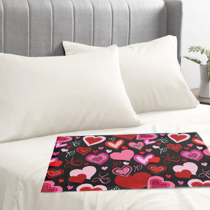 Black Pink Red Hearts Love Pattern Pillowcase