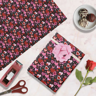 Black Pink Red Hearts Love Pattern Wrapping Paper