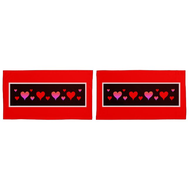 Black Pink Red Hearts  Pillowcase (Front-Set)