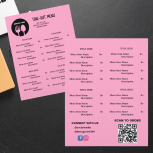 Black, Pink Restaurant Take Out Menu with QR Code