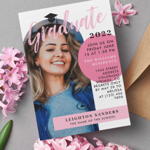 Black Pink Retro Arch Photo Graduation Invitation
