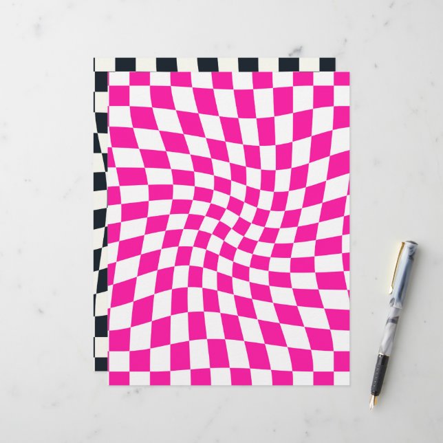 Black Pink Retro Checks Chequered Scrapbook Paper (Front/Back In Situ)