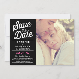 Black & Pink Retro Script Photo Save the Date Card