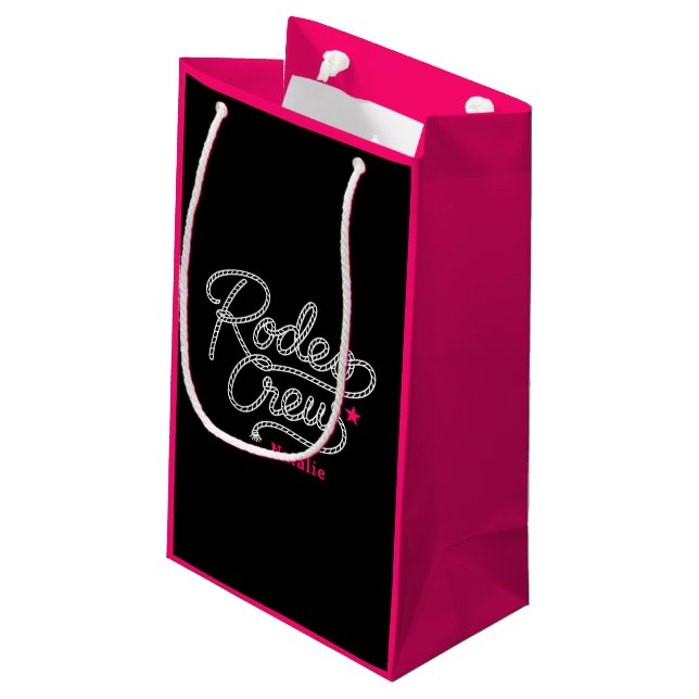 Black Pink Rodeo Crew Cowgirl Bachelorette Small Gift Bag (Back Angled)