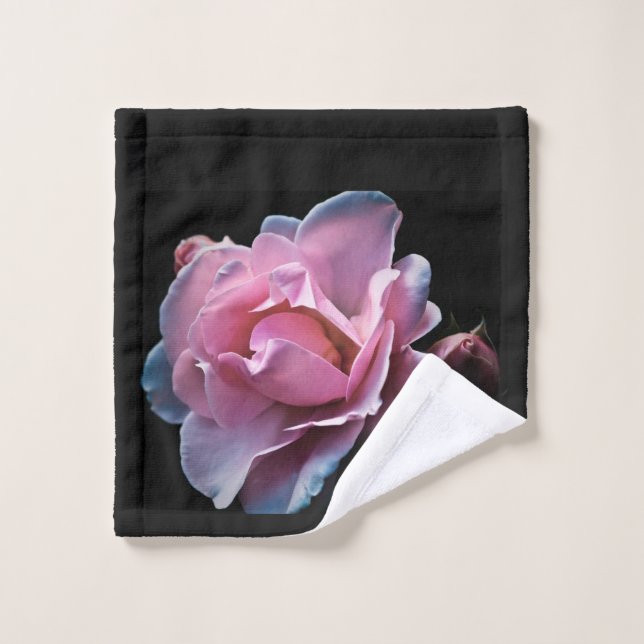 Black Pink Rose Bath Towel Set (Wash Cloth)