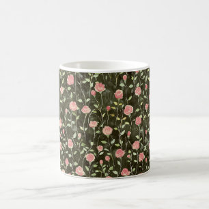Black Pink Rose Floral   Coffee Mug