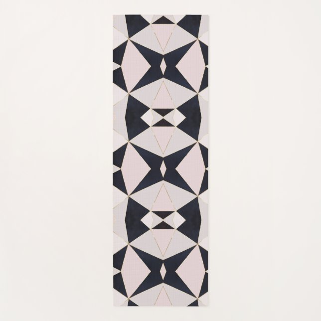 Black Pink Rose Gold Kaleidoscope Geometric Yoga Mat (Front)