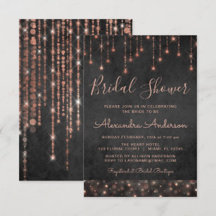 Black Pink Rose Gold String Lights Bridal Shower Invitation