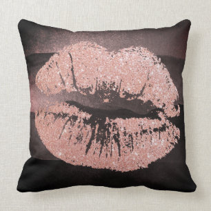Black Pink Rose Lips Glitter Blush Sparkly Kiss Cushion