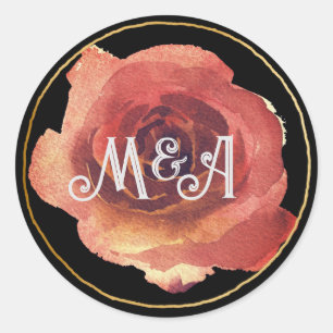 Black Pink Rose Monogram Sticker