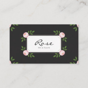 Black Pink Rosebud Elegant Floral Rectangular Business Card
