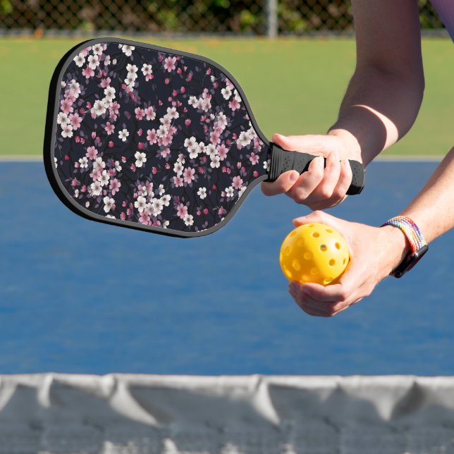 Black Pink Sakura Flowers, Pattern Design,  Pickleball Paddle (Insitu)