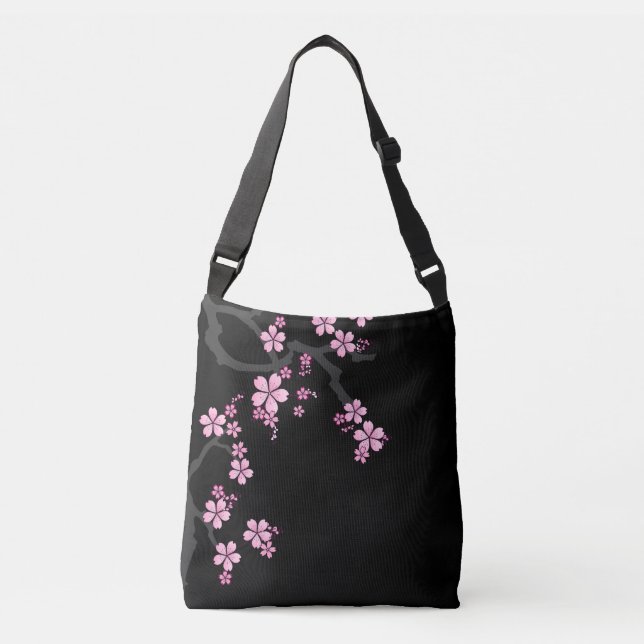 Black Pink Sakura japanese design :: Crossbody Bag (Front)