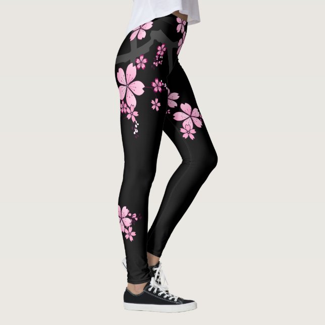 Black Pink Sakura japanese design :: Leggings (Right)