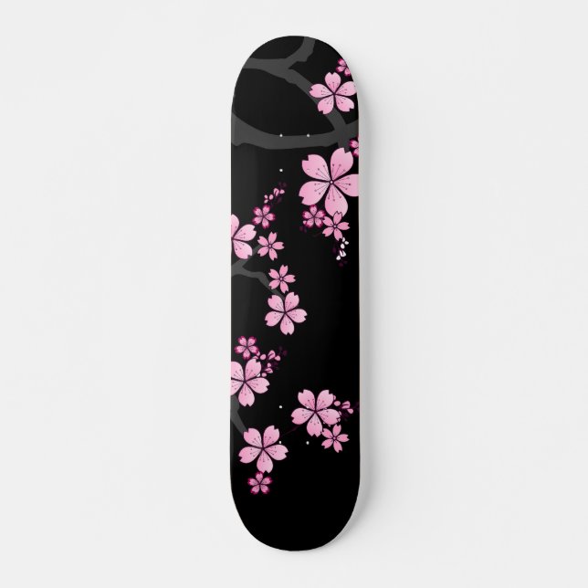 Black Pink Sakura japanese design :: Skateboard (Front)