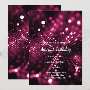 BLACK PINK SATIN DIAMOND WATERFALL BIRTHDAY PARTY INVITATION