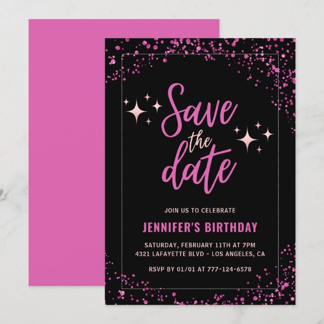 Black Pink Save the date 98th birthday Invitation (Front/Back)