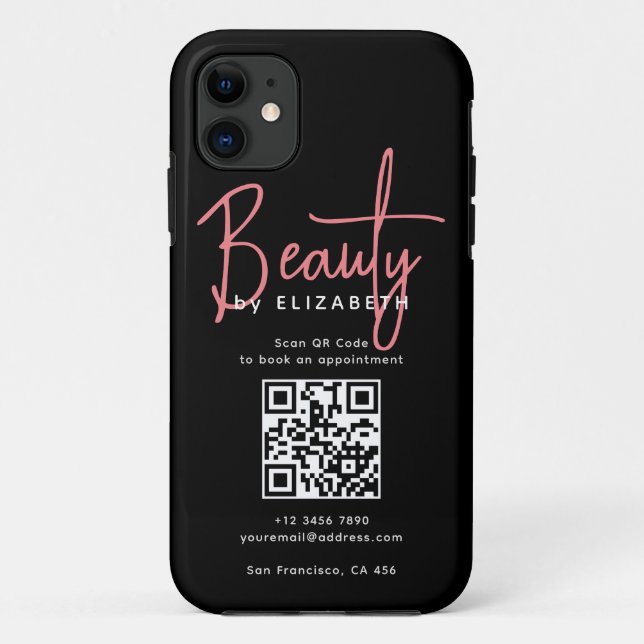 Black Pink Script Beauty Professional QR Code  Case-Mate iPhone Case (Back)