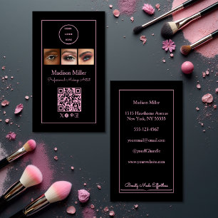 Black Pink Script Logo QR Code Photo Makeup Business Card