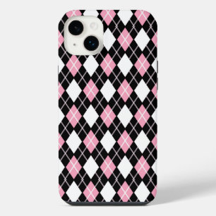 Black & Pink Seamless Argyle Pattern iPhone 14 Plus Case