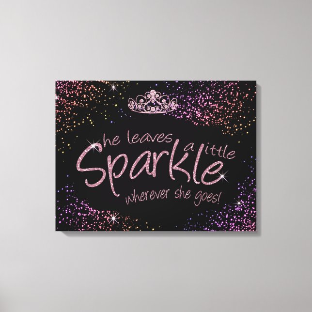 Black & Pink She Leaves a Little Sparkle - Crown Canvas Print (Front)
