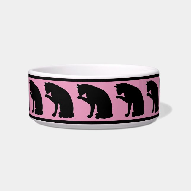 Black & Pink Silhouette Cat Bowl (Front)