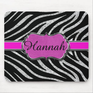 Black Pink Silver Glitter Zebra Personalised Mouse Mat