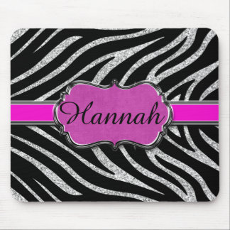Black Pink Silver Glitter Zebra Personalised Mouse Mat
