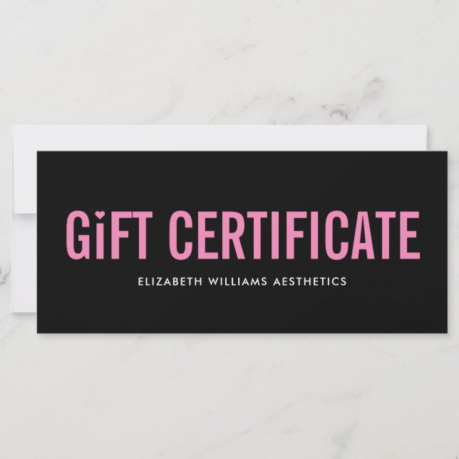Black Pink Simple Modern Gift Certificate (Front)