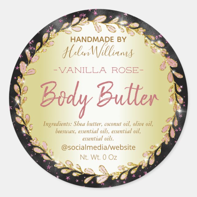 Black Pink Sparkles Gold Body Butter Labels (Front)