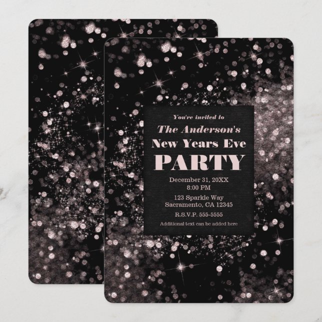 Black & Pink Sparkling Lights New Years Eve Party Invitation (Front/Back)