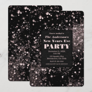 Black & Pink Sparkling Lights New Years Eve Party Invitation