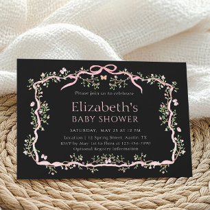 Black Pink Spring Garden Baby Shower Invitation