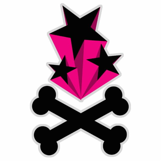 Black Pink Stars Crossbones Standing Photo Sculpture (Front)