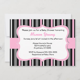 Black Pink Stripe Baby or Bridal Shower Invitation