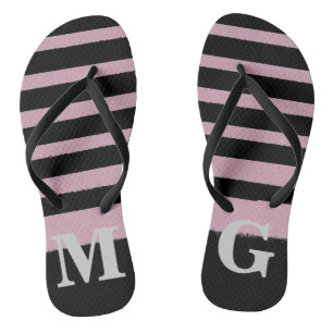 Black Pink Striped Cool Simple Patterns Flip Flops