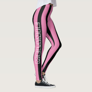 Black Pink Stripes Comfy Name Sportswear Workout Leggings