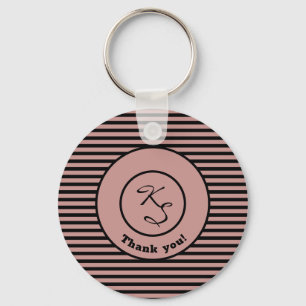 Black & Pink Stripes Custom Monogram, Company Name Key Ring