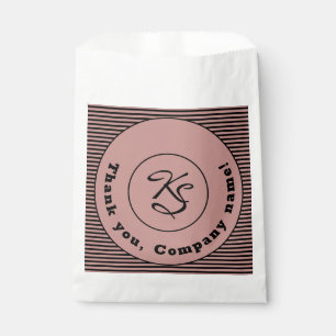 Black & Pink Stripes Monogram & Company Paper Bag