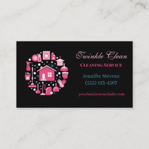 Black & Pink Supplies House Cleaning Service Business Card