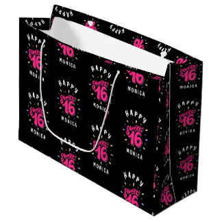 Black Pink Sweet 16 Personalised Birthday Large Gift Bag