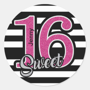 Black Pink Sweet 16 Personalised Classic Round Sticker
