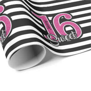 Black Pink Sweet 16 Personalised Wrapping Paper
