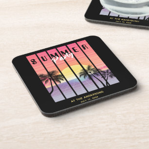 Black Pink Synthwave Summer Party Coaster