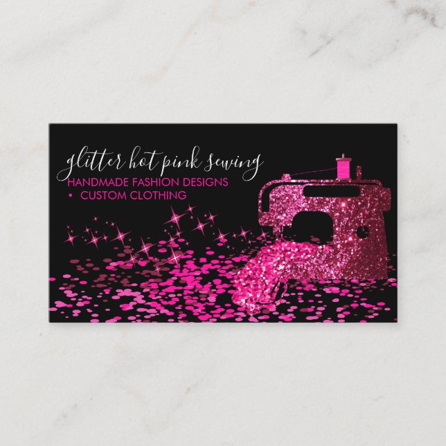 Black Pink Tailor Fashion Stylist Quilting Sewing Business Card (Front)