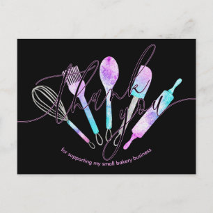 Black Pink Teal Pastry Chef Bakery Thank You Postcard